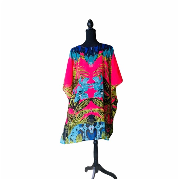 Cover Up Tropical Print Luxury Embellished Kaftan Top - Picture 5 of 10